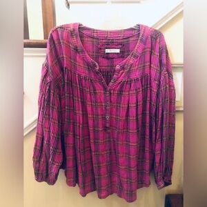 We the Free Jessi Pink plaid top Size L